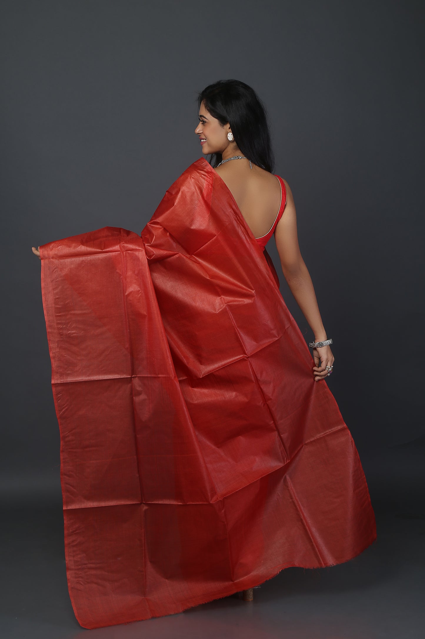 Brick Red Tussar Saree