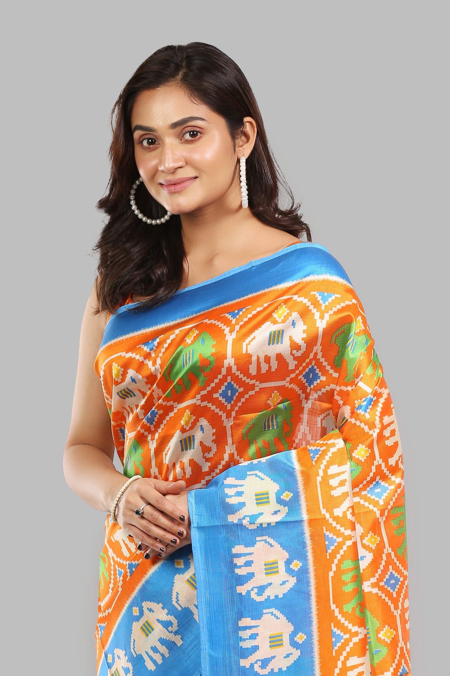 Clustered Titian Raw Silk Saree