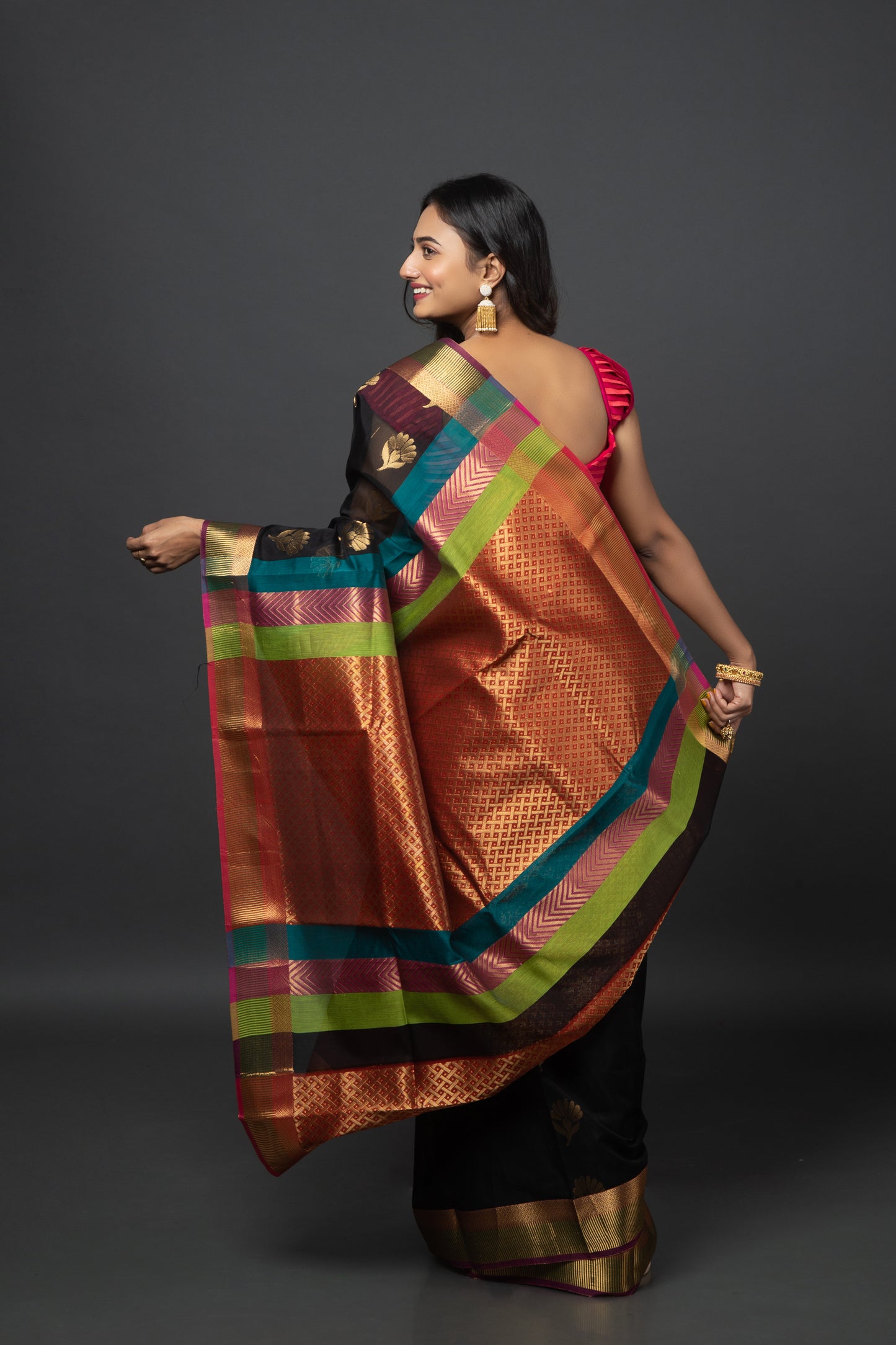 Exquisite Charcoal Madurai Cotton Saree