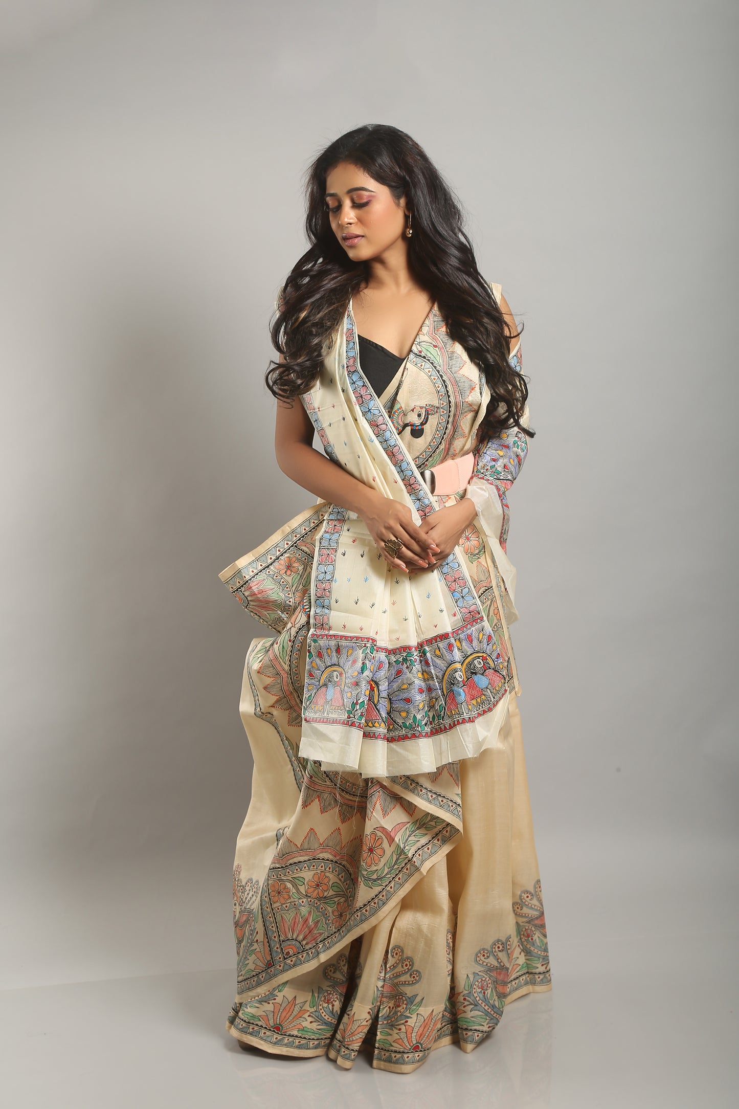 Graceful Madhubani Painted Silk Saree