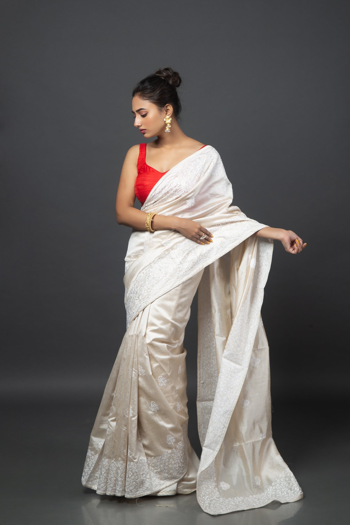 Moon-lit Mushroom Tussar Silk Saree