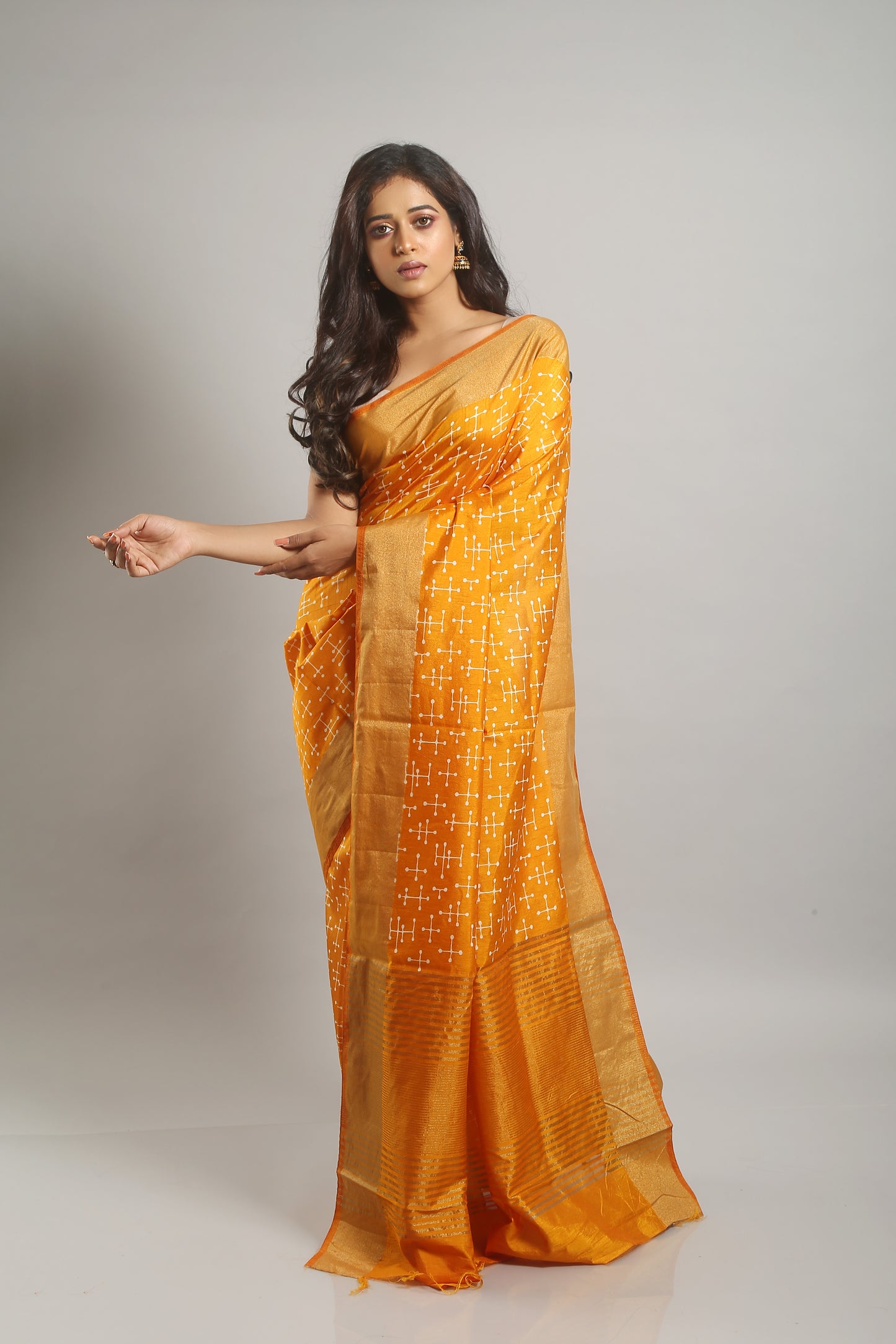 Pinprick Rusty Yellow Tussar Saree