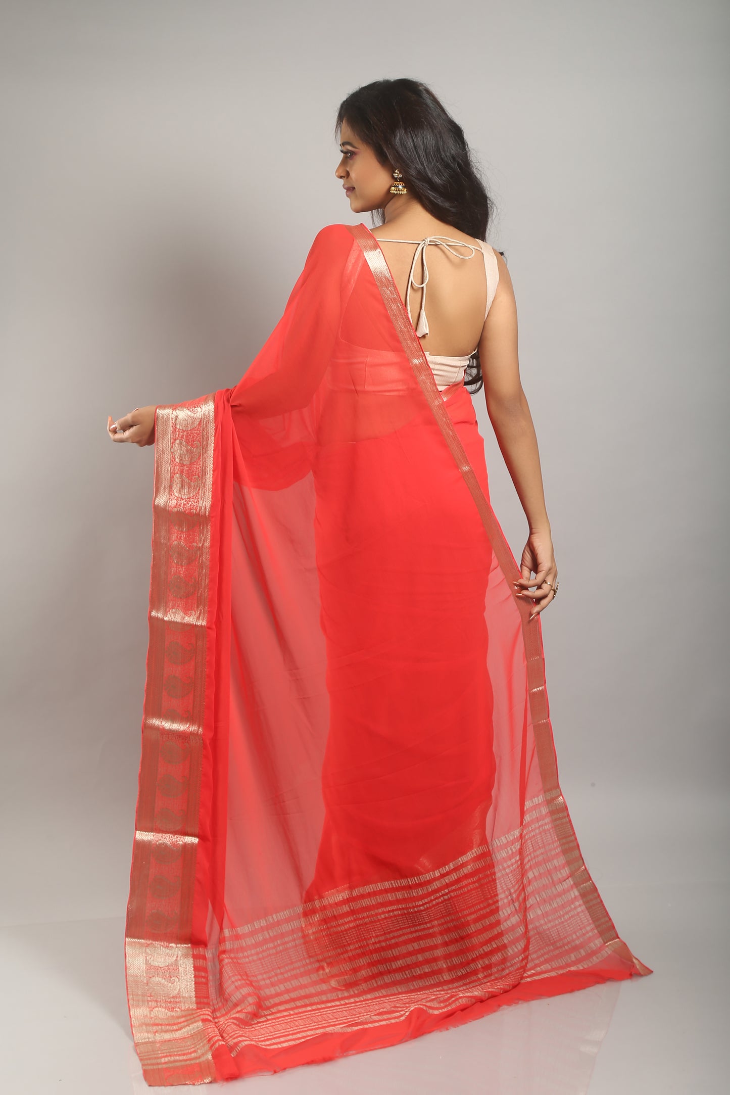 Serene Carmine Chiffon Saree