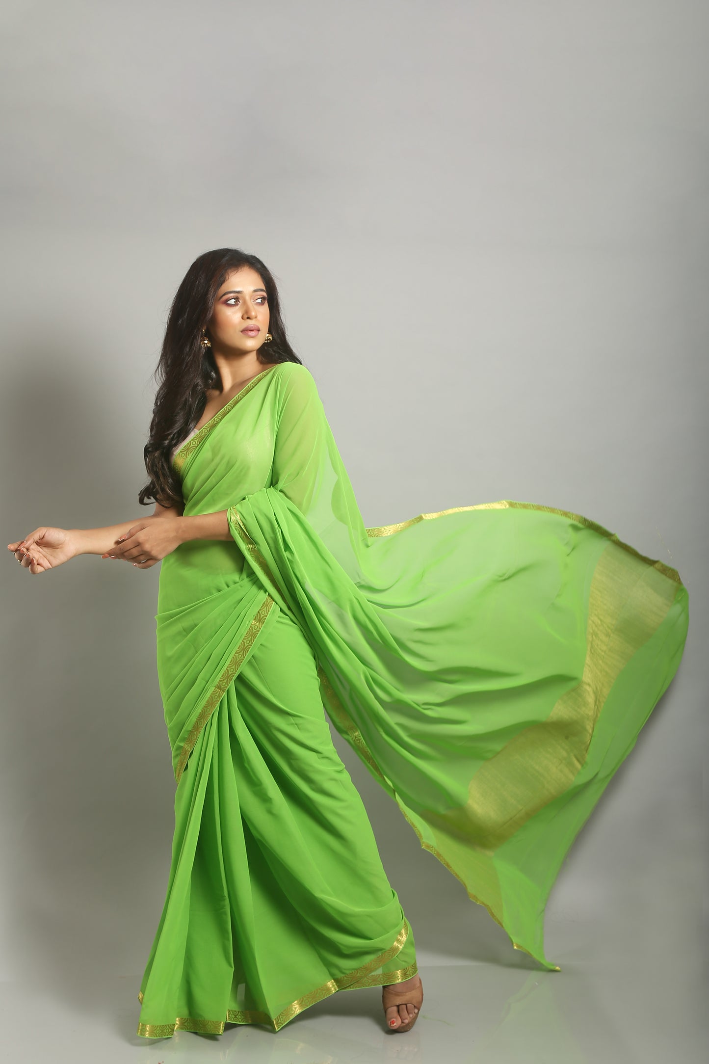 Sizzling Neon Green Chiffon Saree