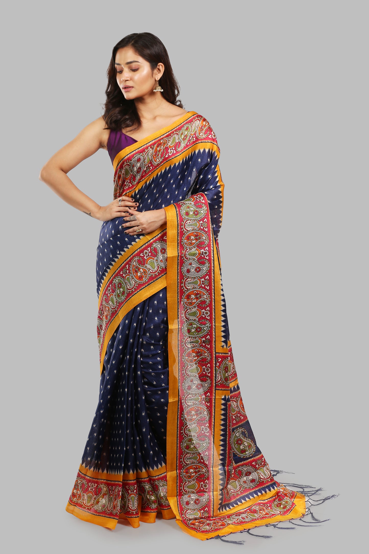 Wandering Cyan Raw Silk Saree