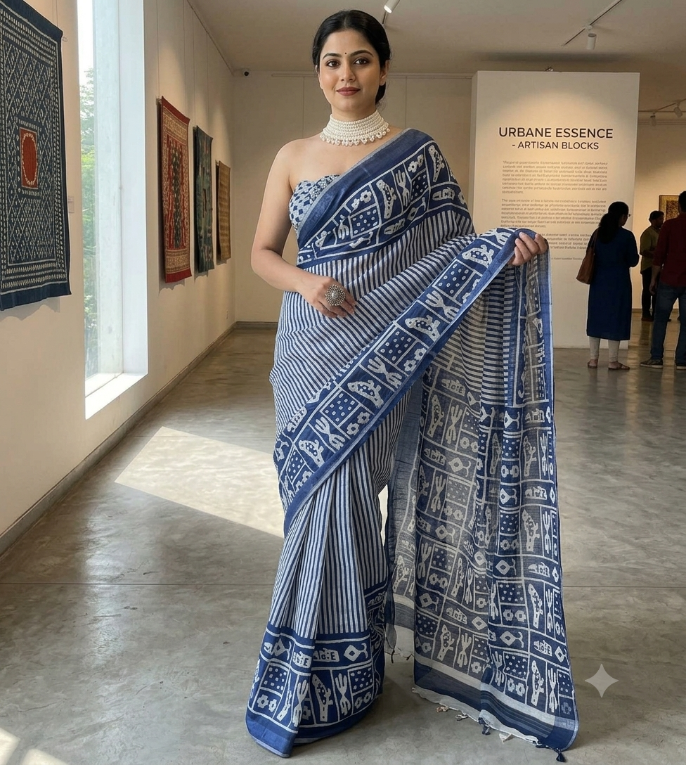 Printed blue Mul Cotton