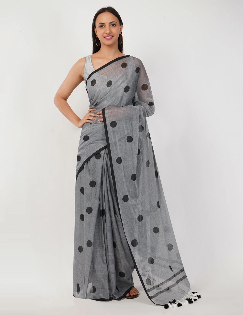 Grey Polka Mul Cotton