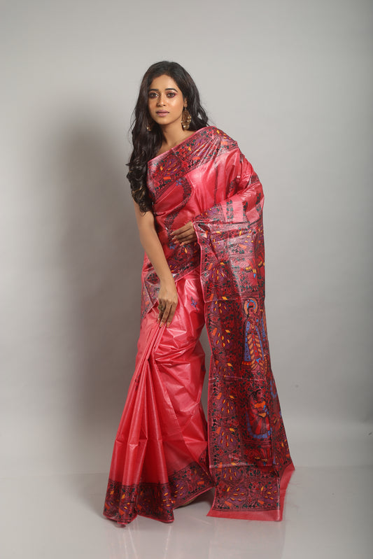 Addictive Madhubani Painted Silk Saree