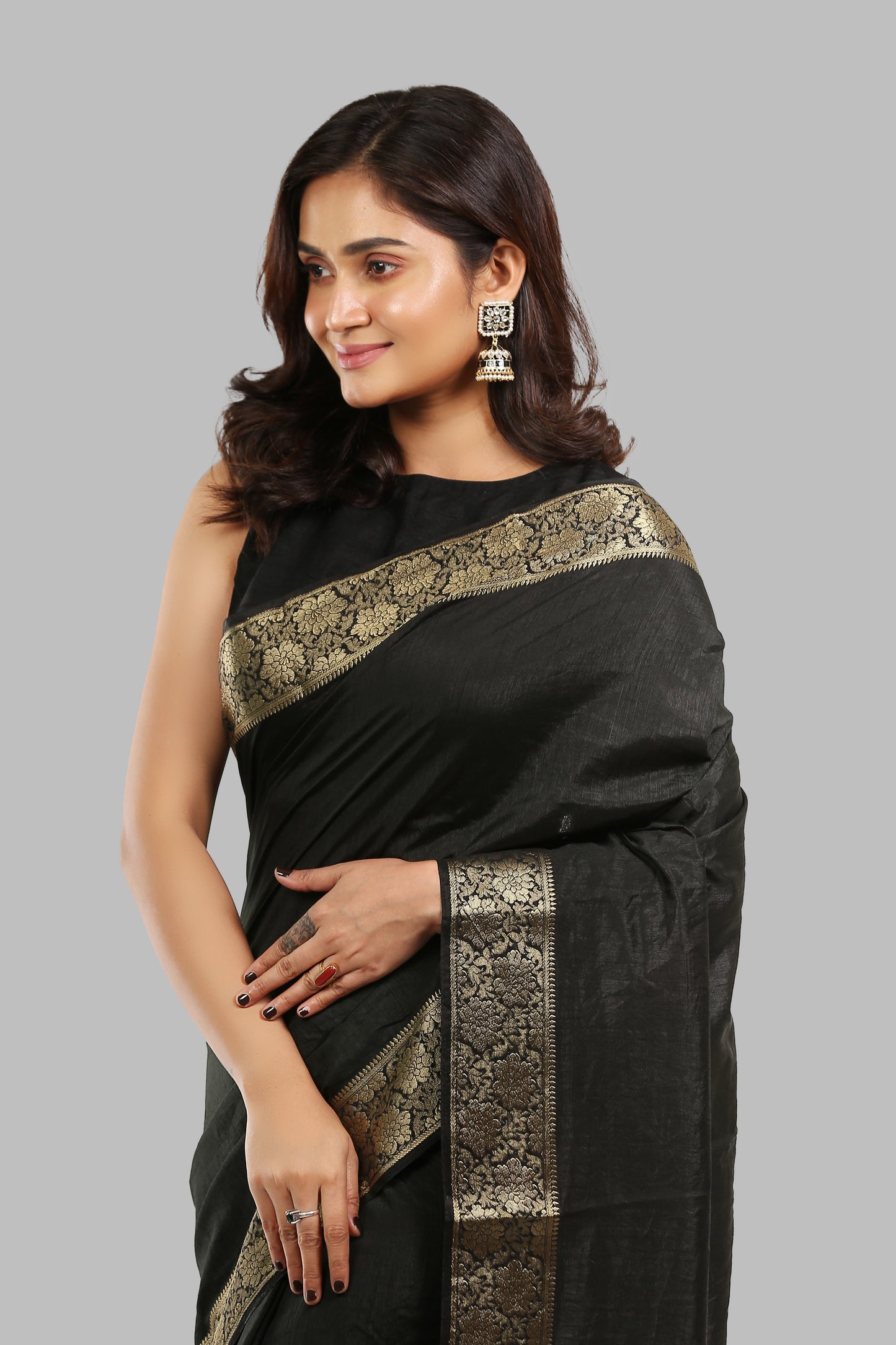 Affectionate Ebony Raw Silk Saree