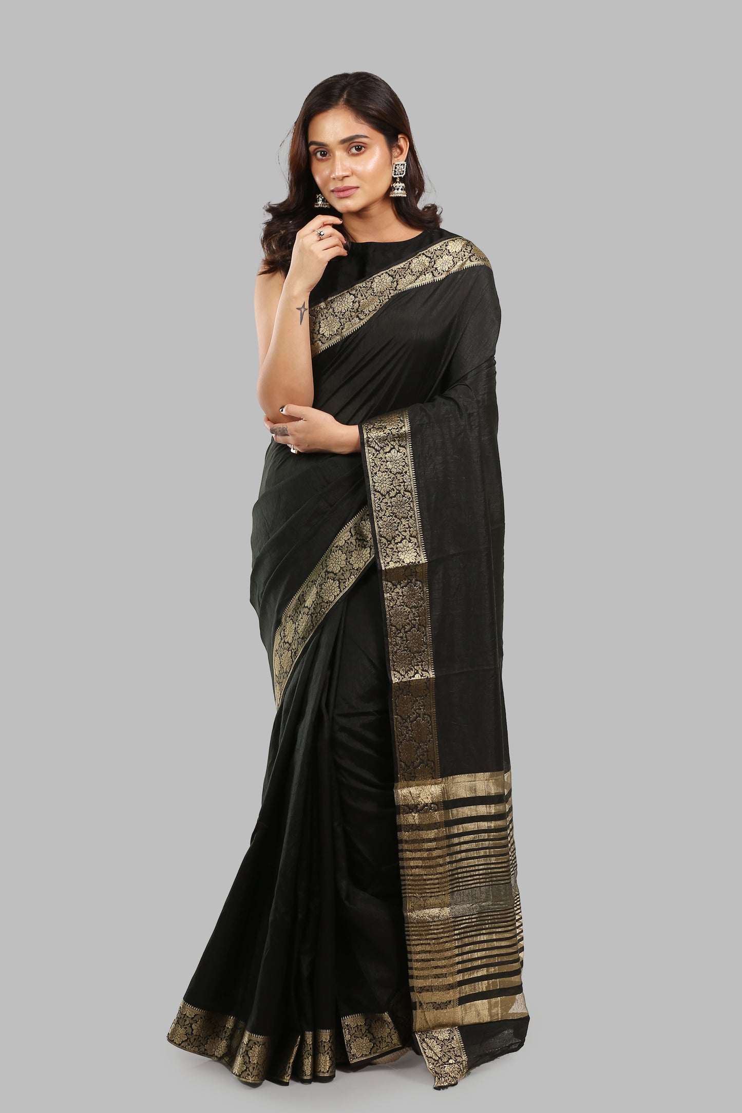 Affectionate Ebony Raw Silk Saree