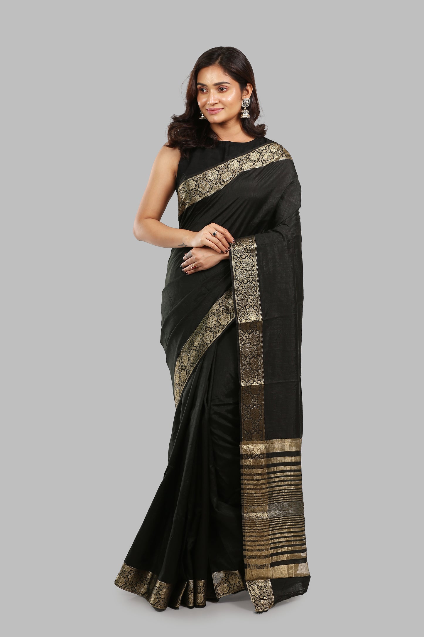Affectionate Ebony Raw Silk Saree