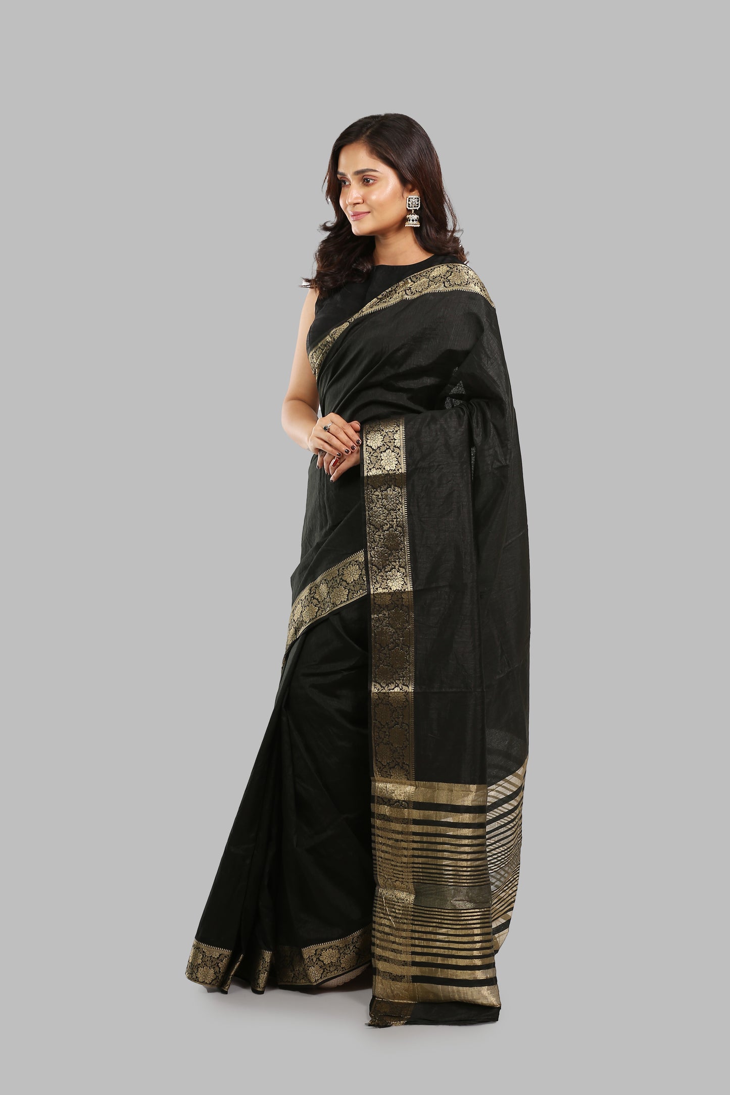 Affectionate Ebony Raw Silk Saree