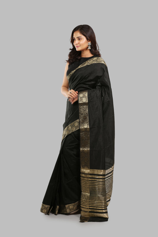 Affectionate Ebony Raw Silk Saree