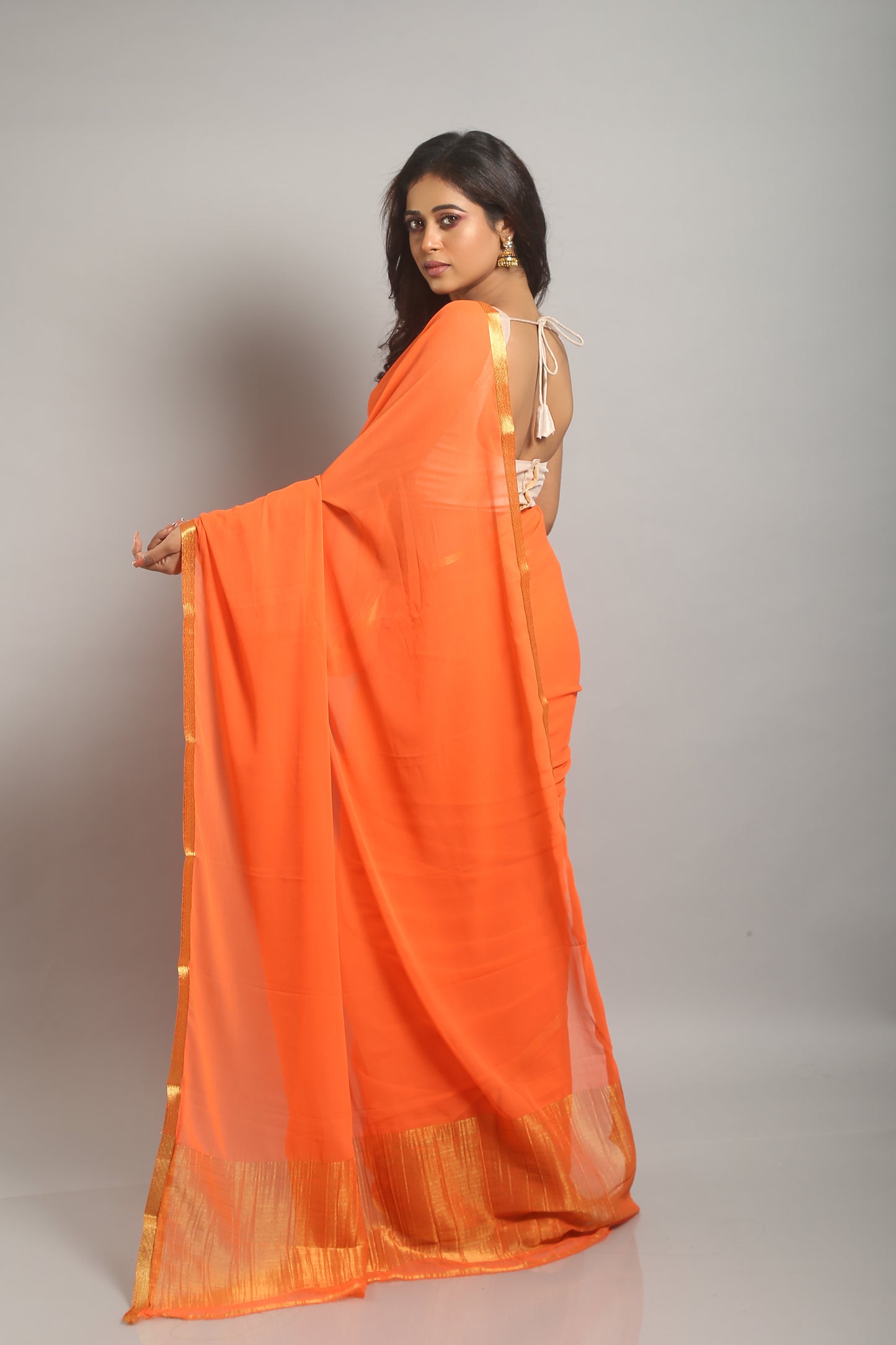 Arcadian Apricot Chiffon Saree