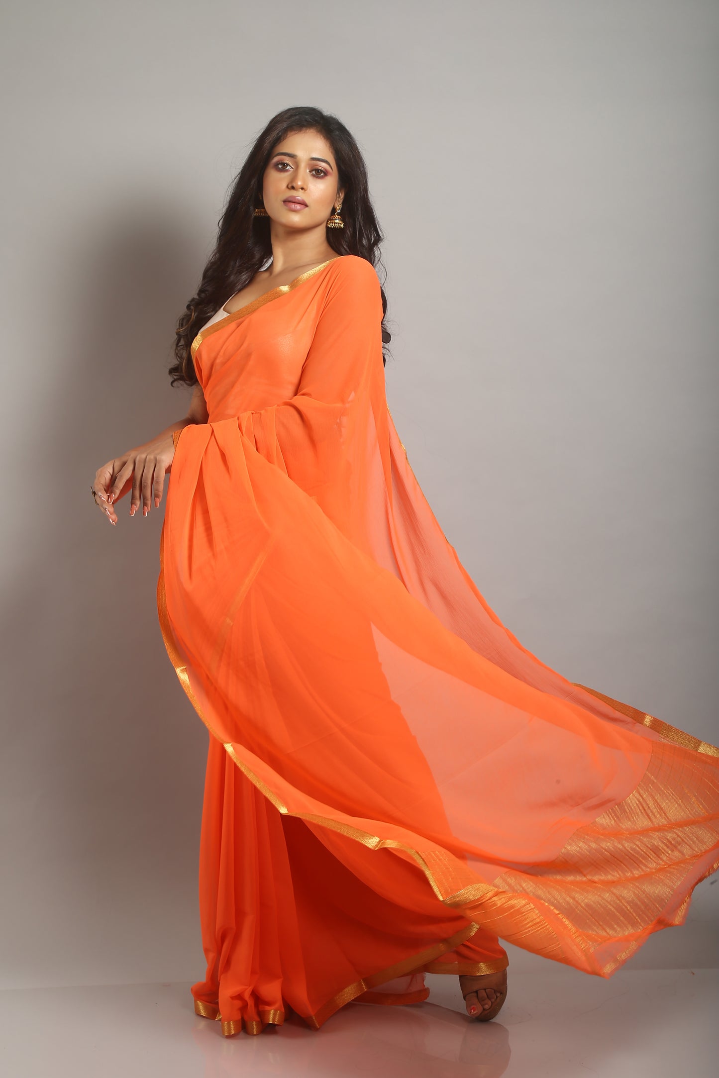 Arcadian Apricot Chiffon Saree