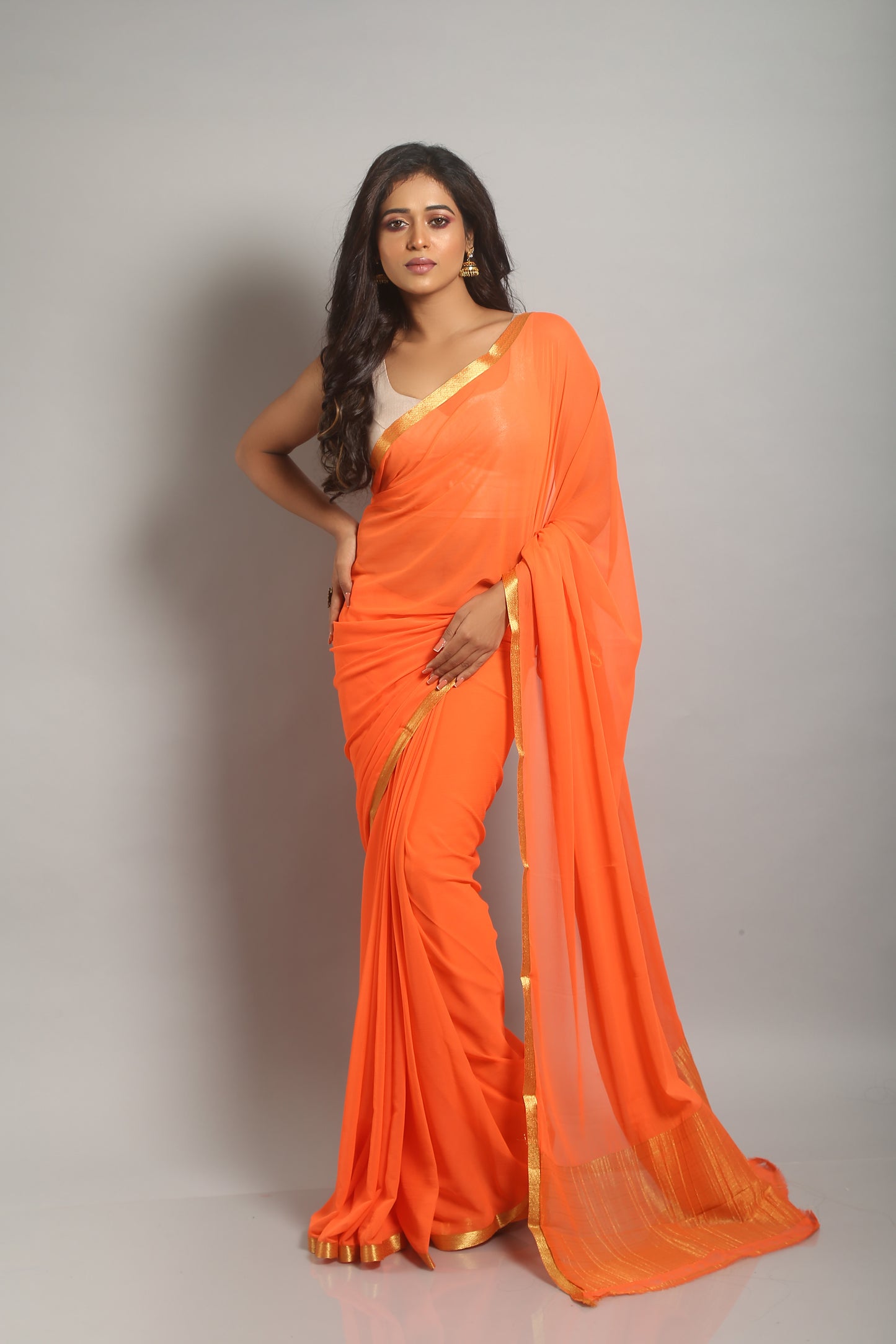 Arcadian Apricot Chiffon Saree