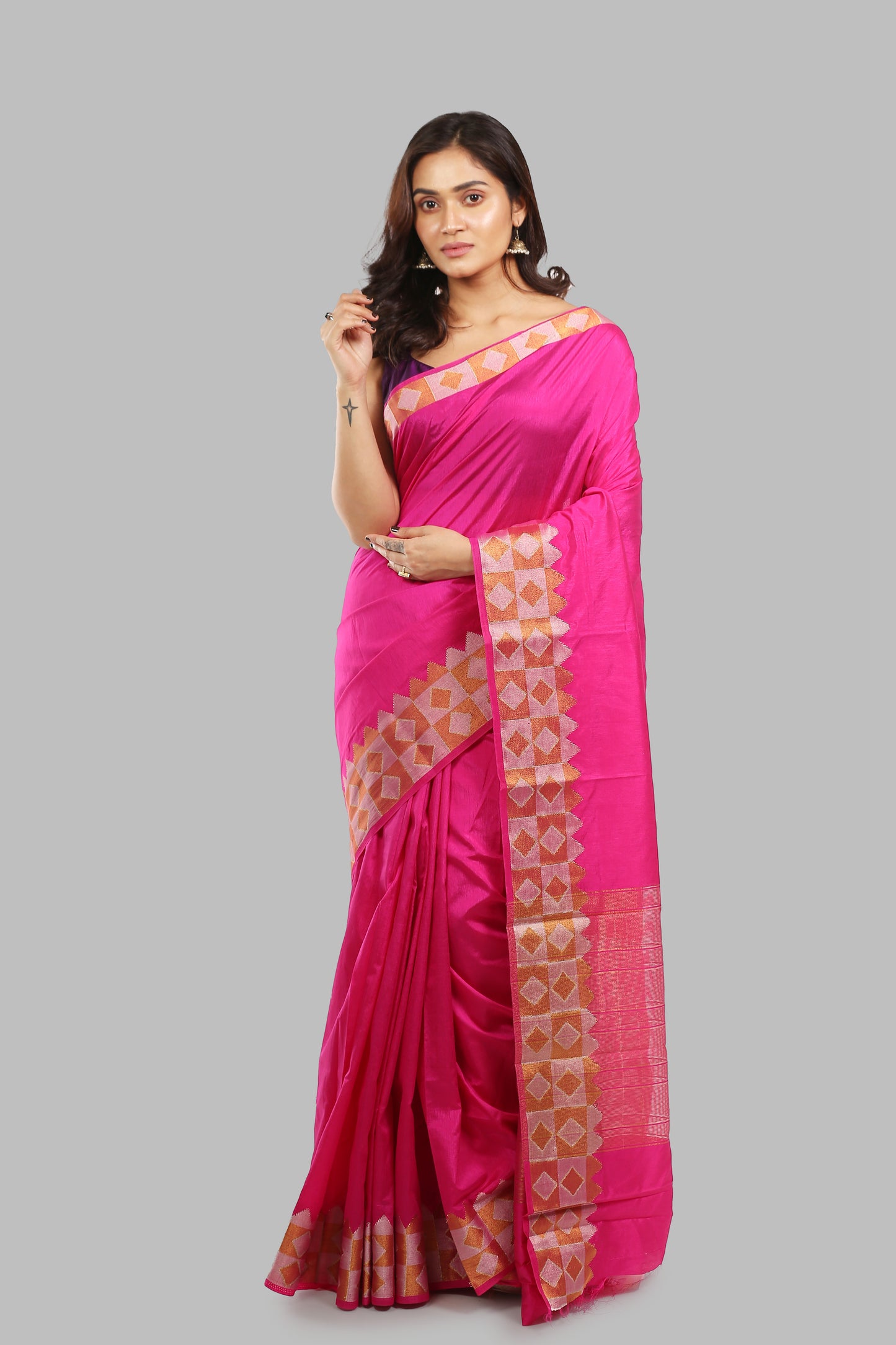 Bargello Flame Raw Silk Saree