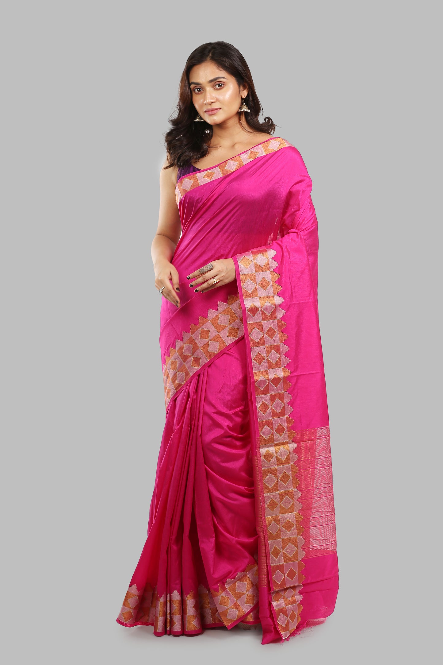 Bargello Flame Raw Silk Saree