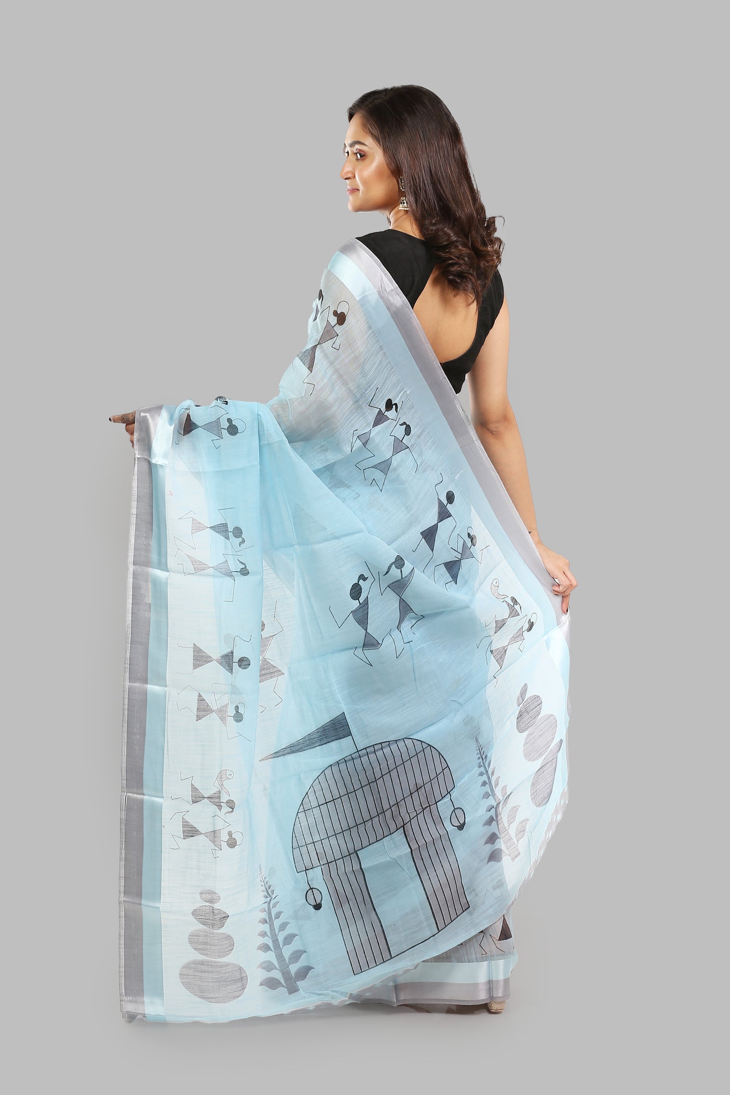 Blue Warli Print Saree