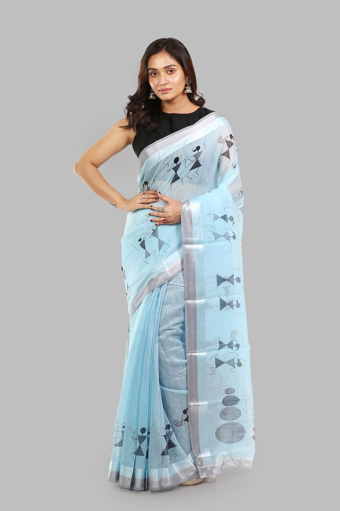 Blue Warli Print Saree