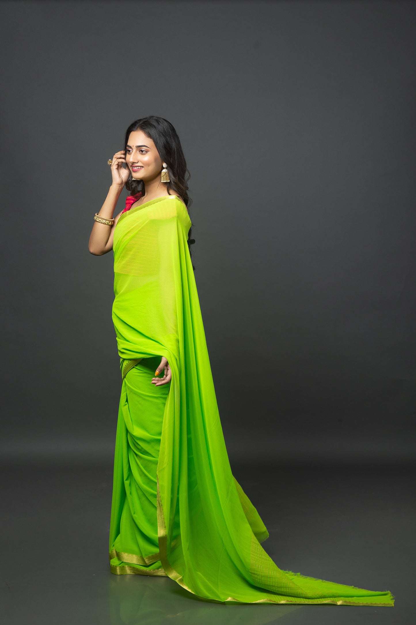 Blunt Neon Chiffon Saree