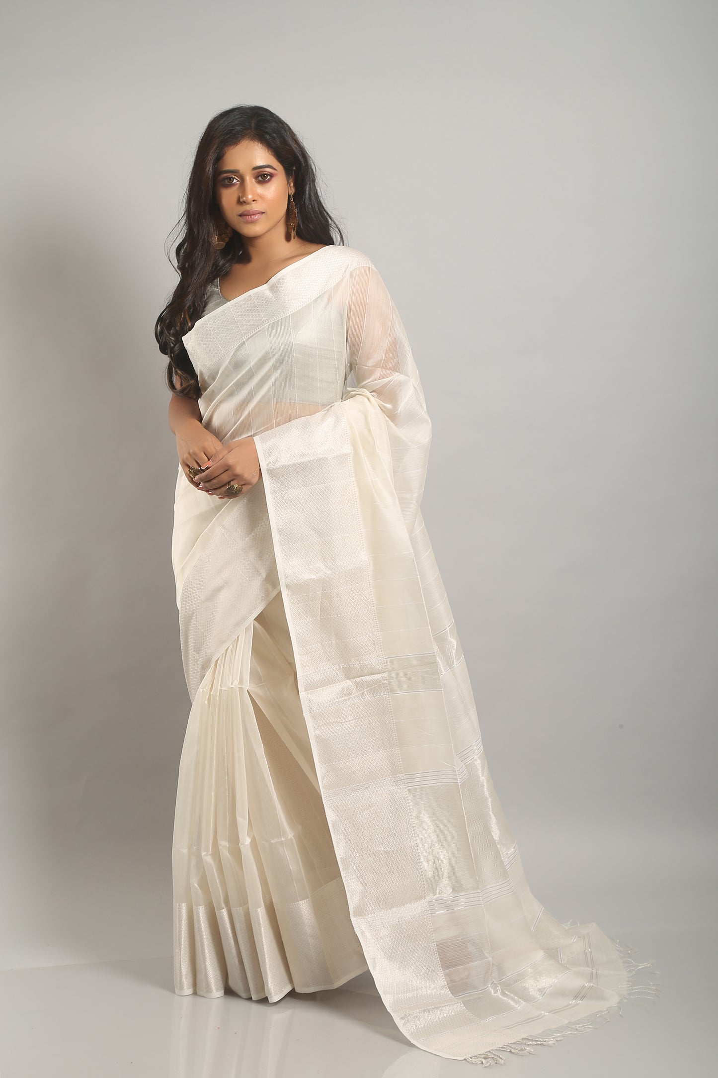 Breezy Ivory Tissue Saree