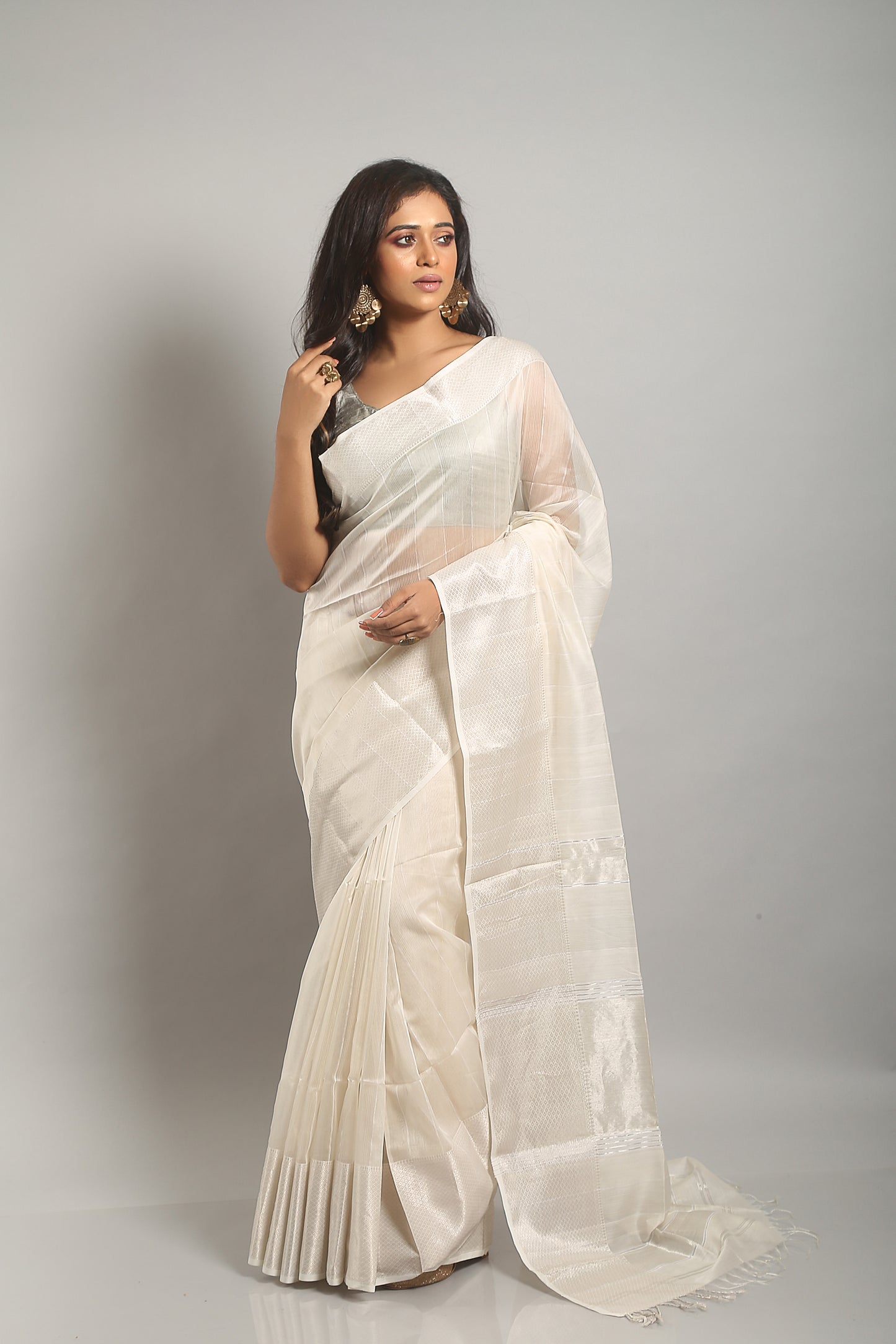 Breezy Ivory Tissue Saree
