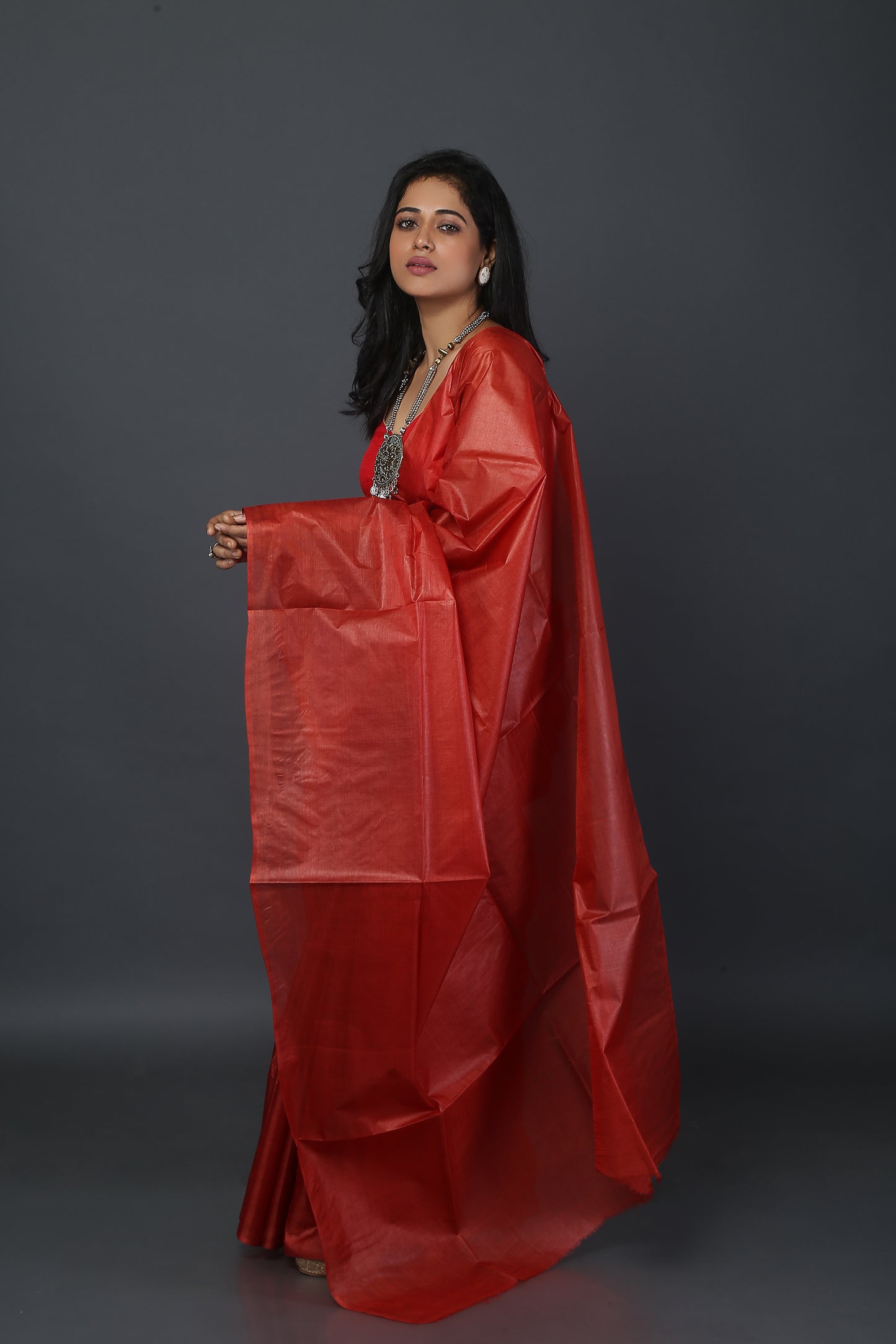 Brick Red Tussar Saree