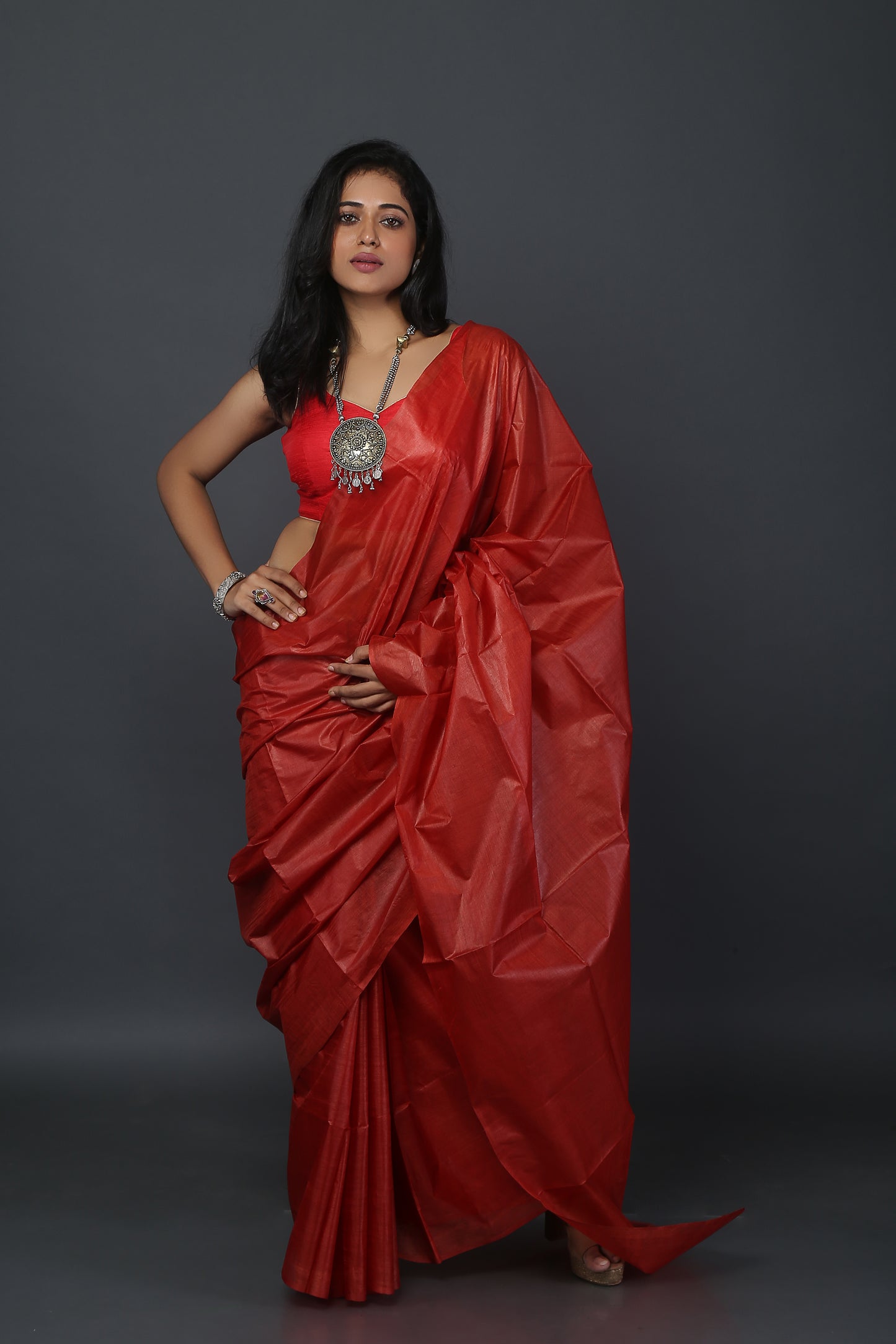 Brick Red Tussar Saree
