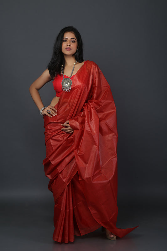 Brick Red Tussar Saree