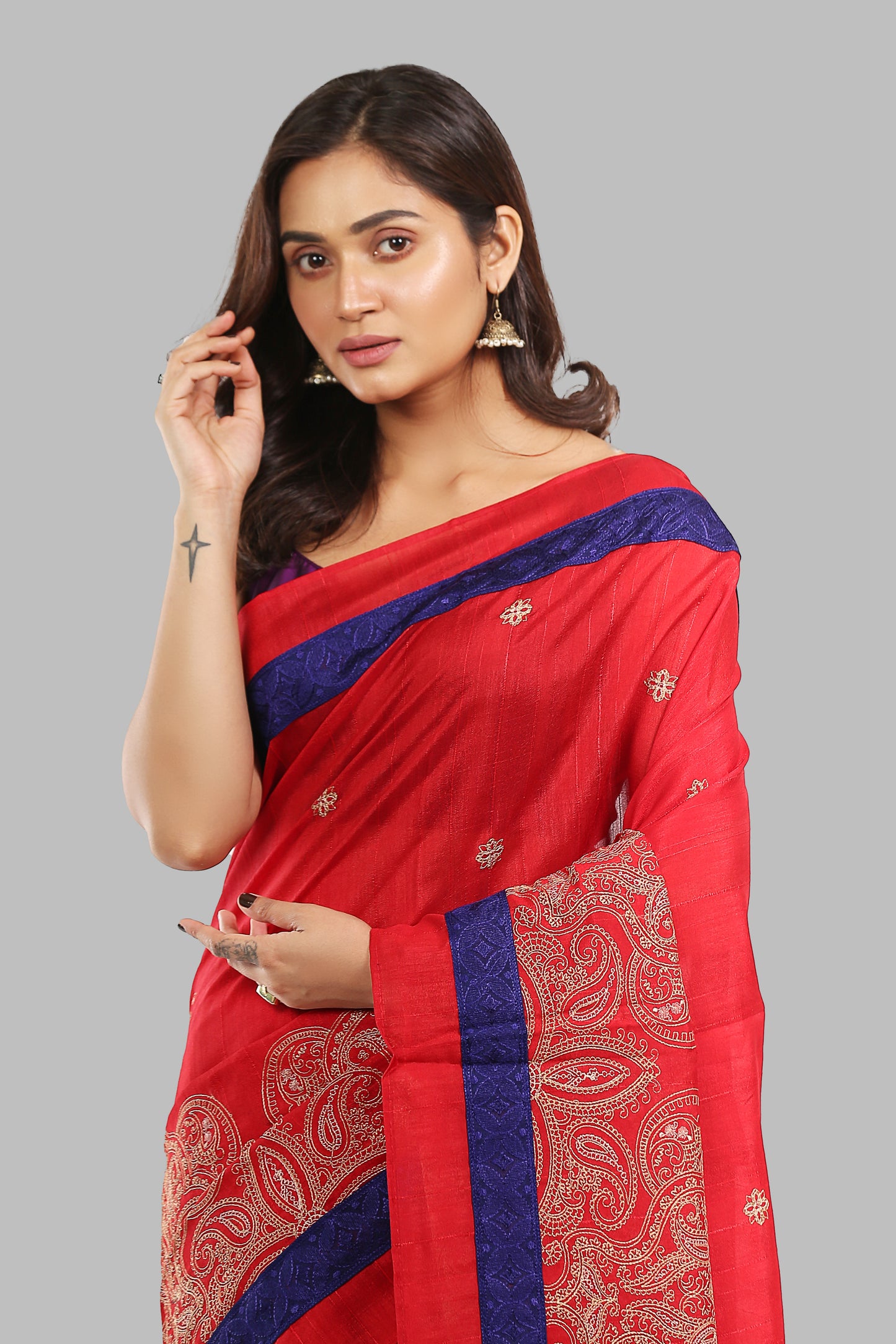 Brocade Brick Tussar Saree