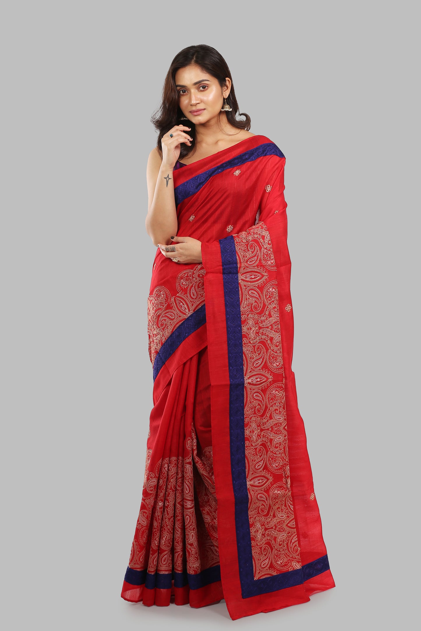 Brocade Brick Tussar Saree