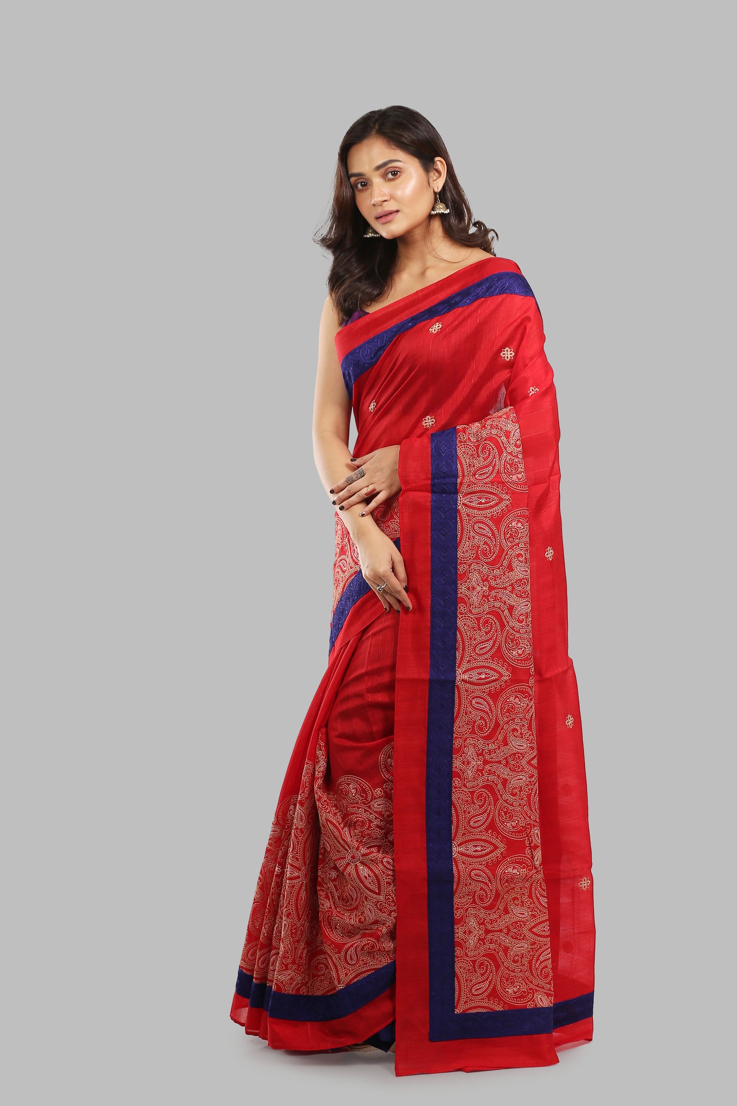 Brocade Brick Tussar Saree