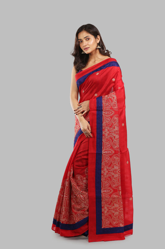 Brocade Brick Tussar Saree