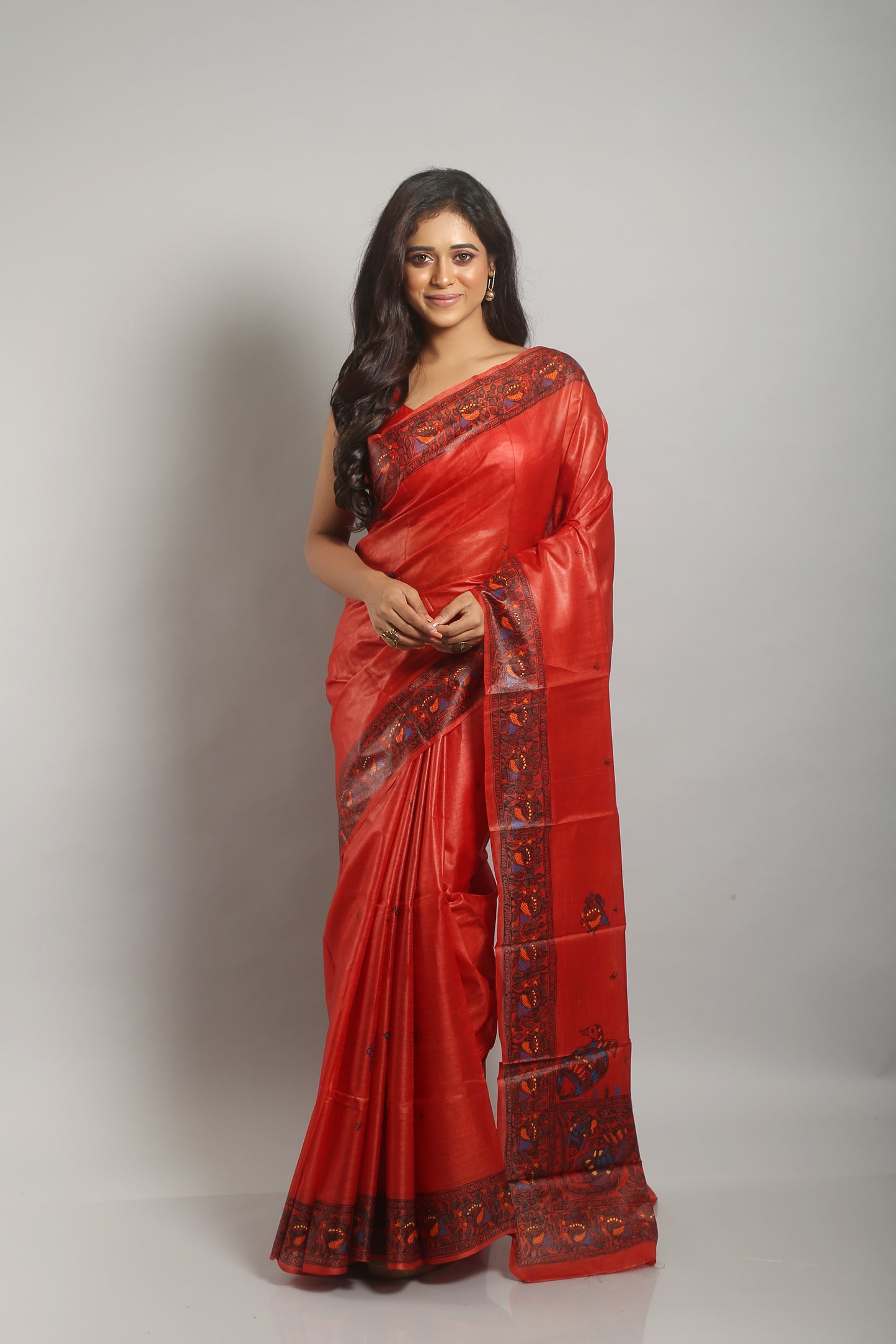 Calmed Brick Tussar Saree
