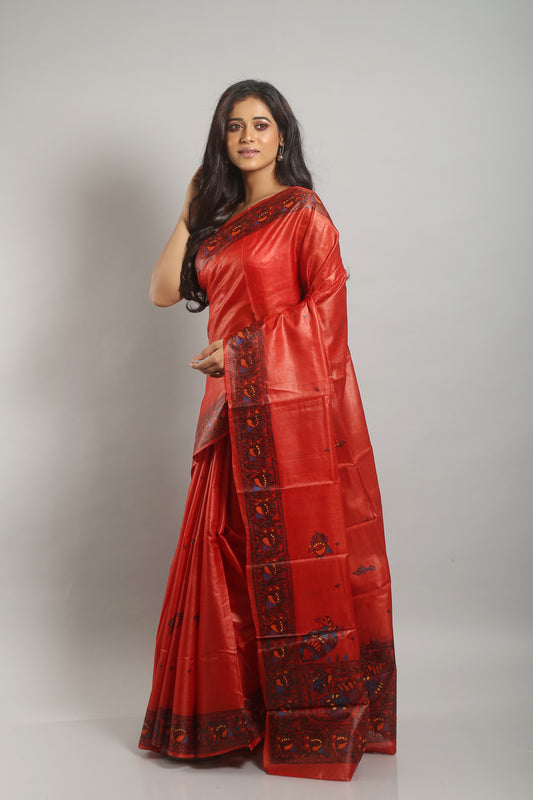 Calmed Brick Tussar Saree