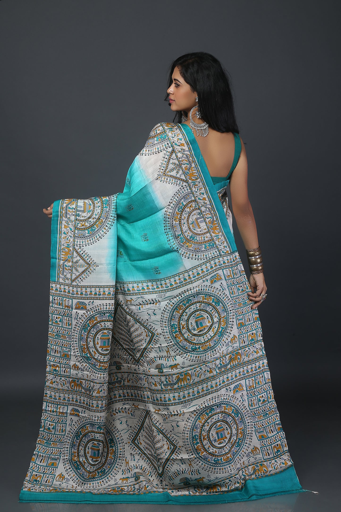 Carved Sea  Mulberry Silk Saree