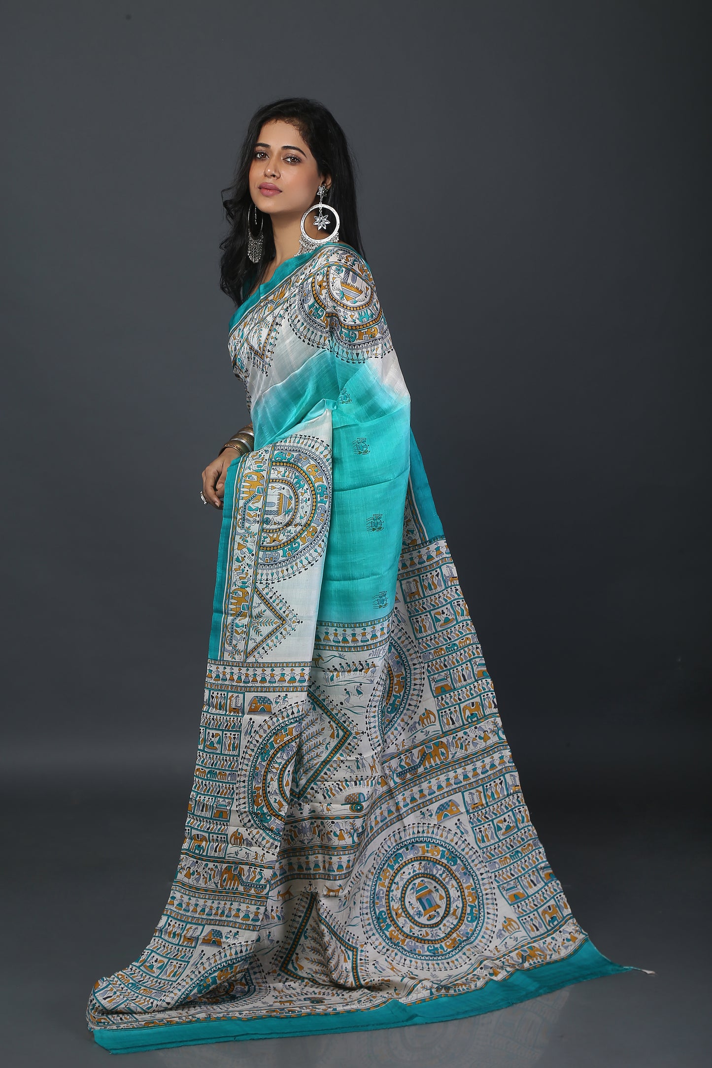 Carved Sea  Mulberry Silk Saree