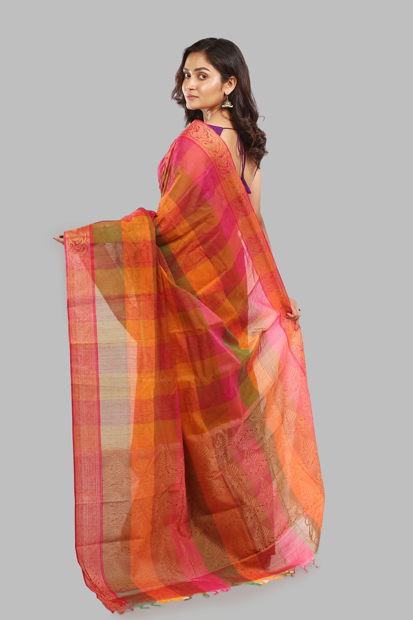 Checky Gleam Handloom Cotton Saree