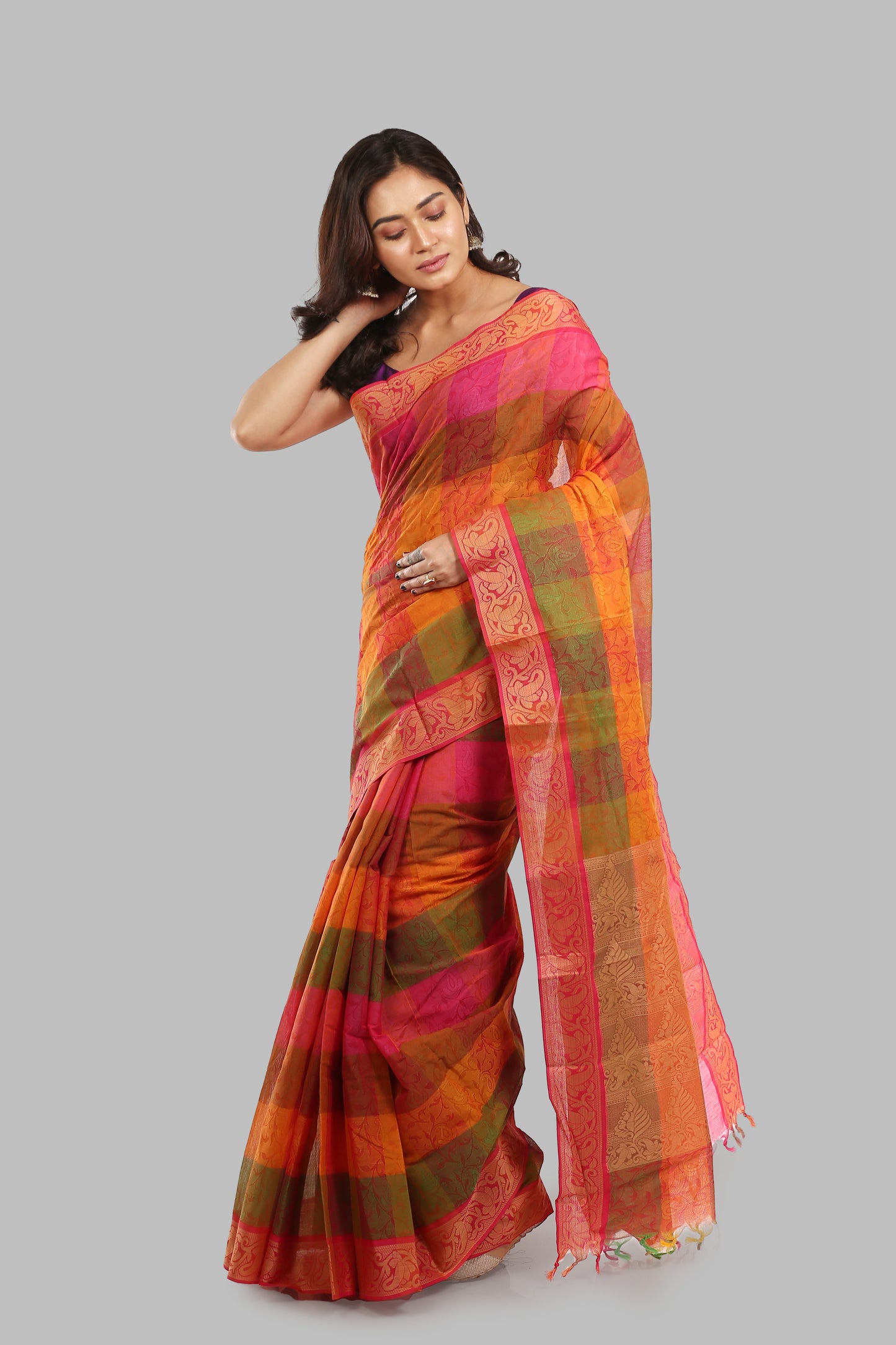 Checky Gleam Handloom Cotton Saree