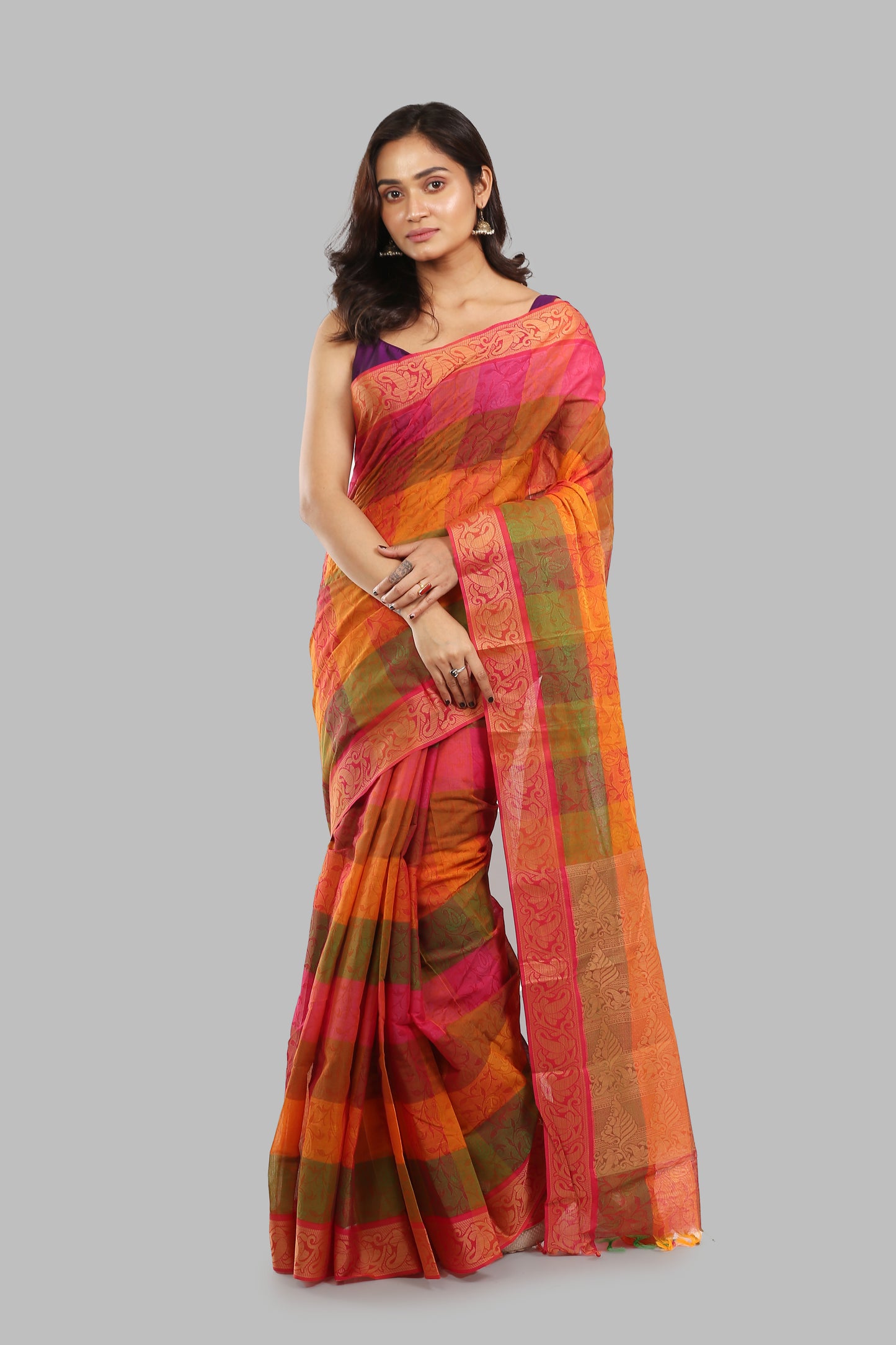 Checky Gleam Handloom Cotton Saree