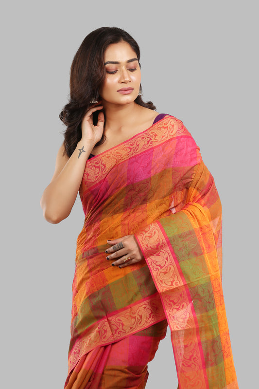 Checky Gleam Handloom Cotton Saree