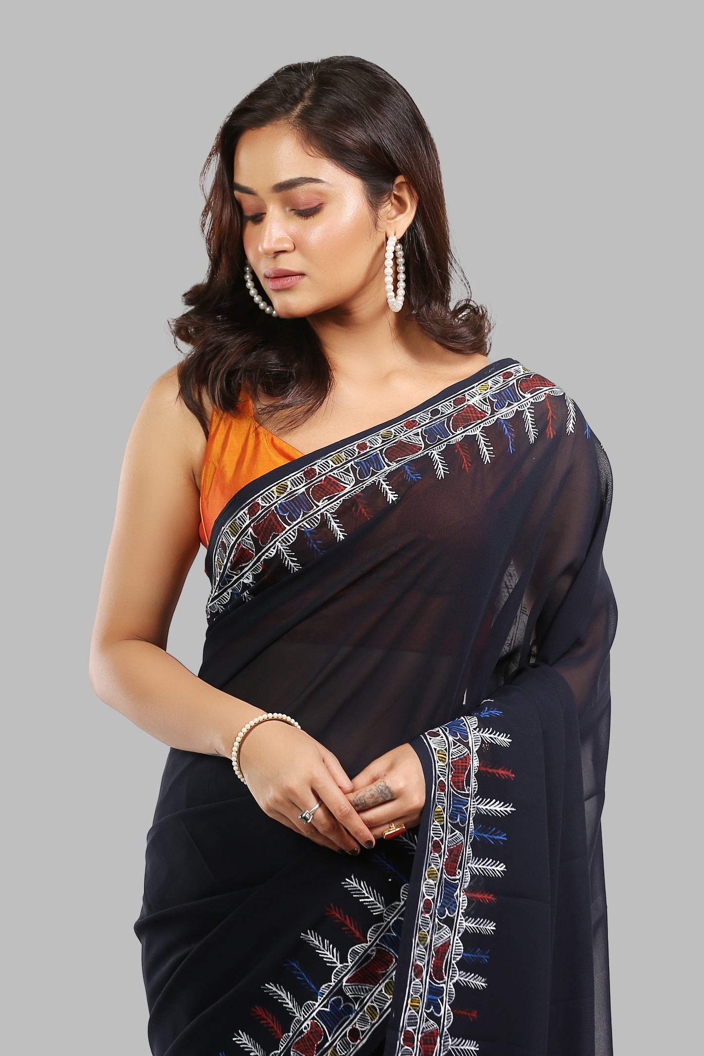 Classic Charcoal Synthetic Saree