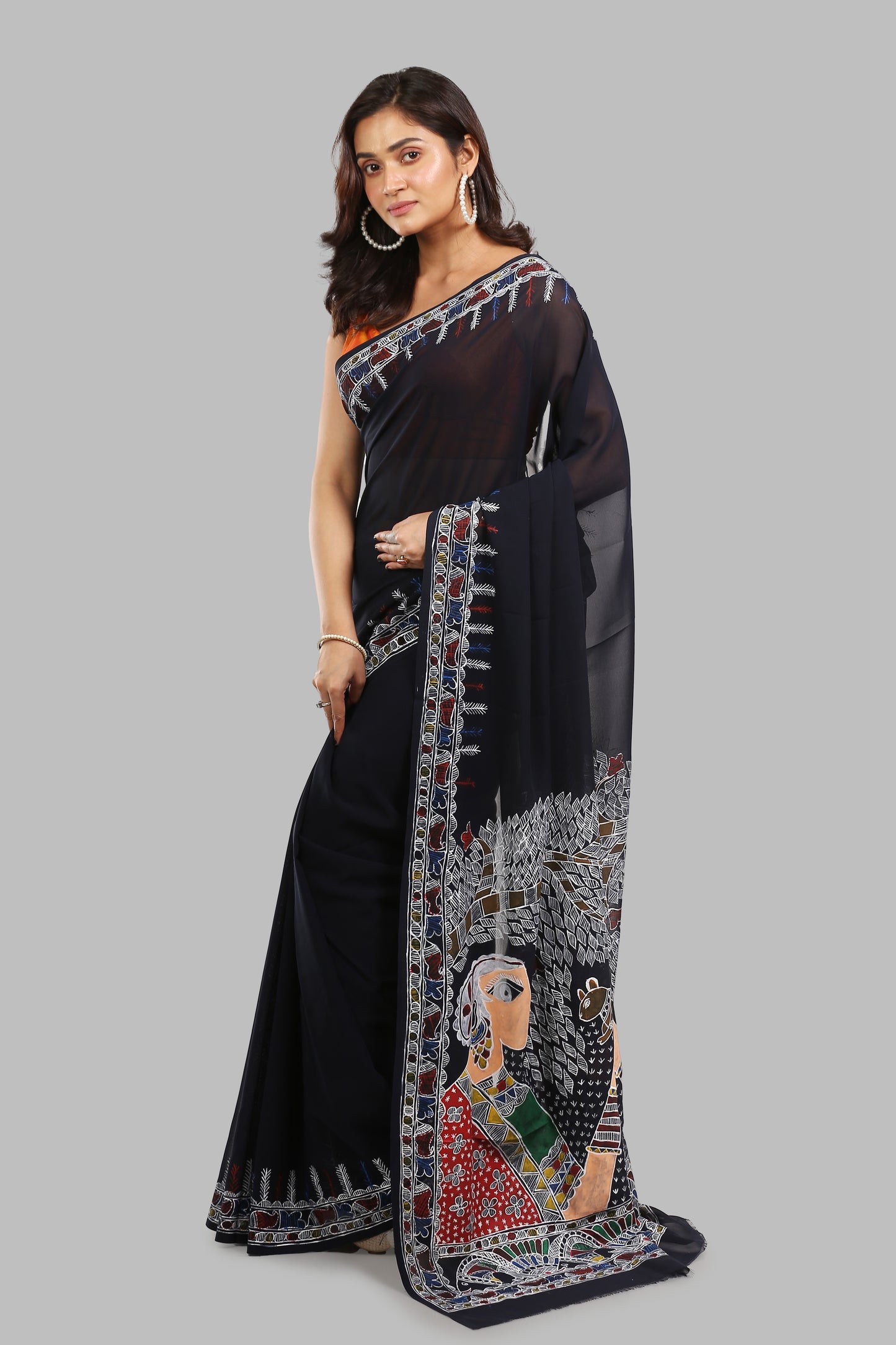 Classic Charcoal Synthetic Saree