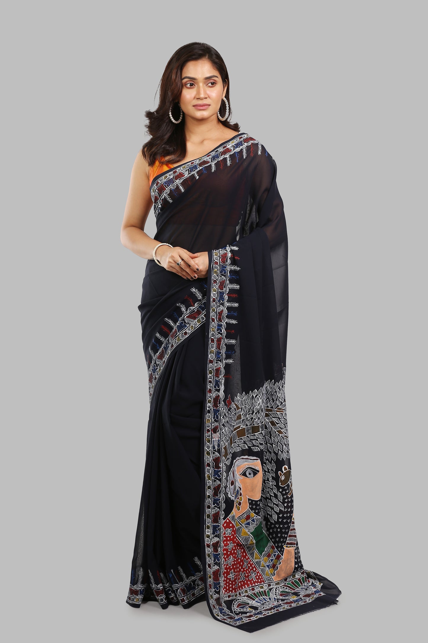 Classic Charcoal Synthetic Saree
