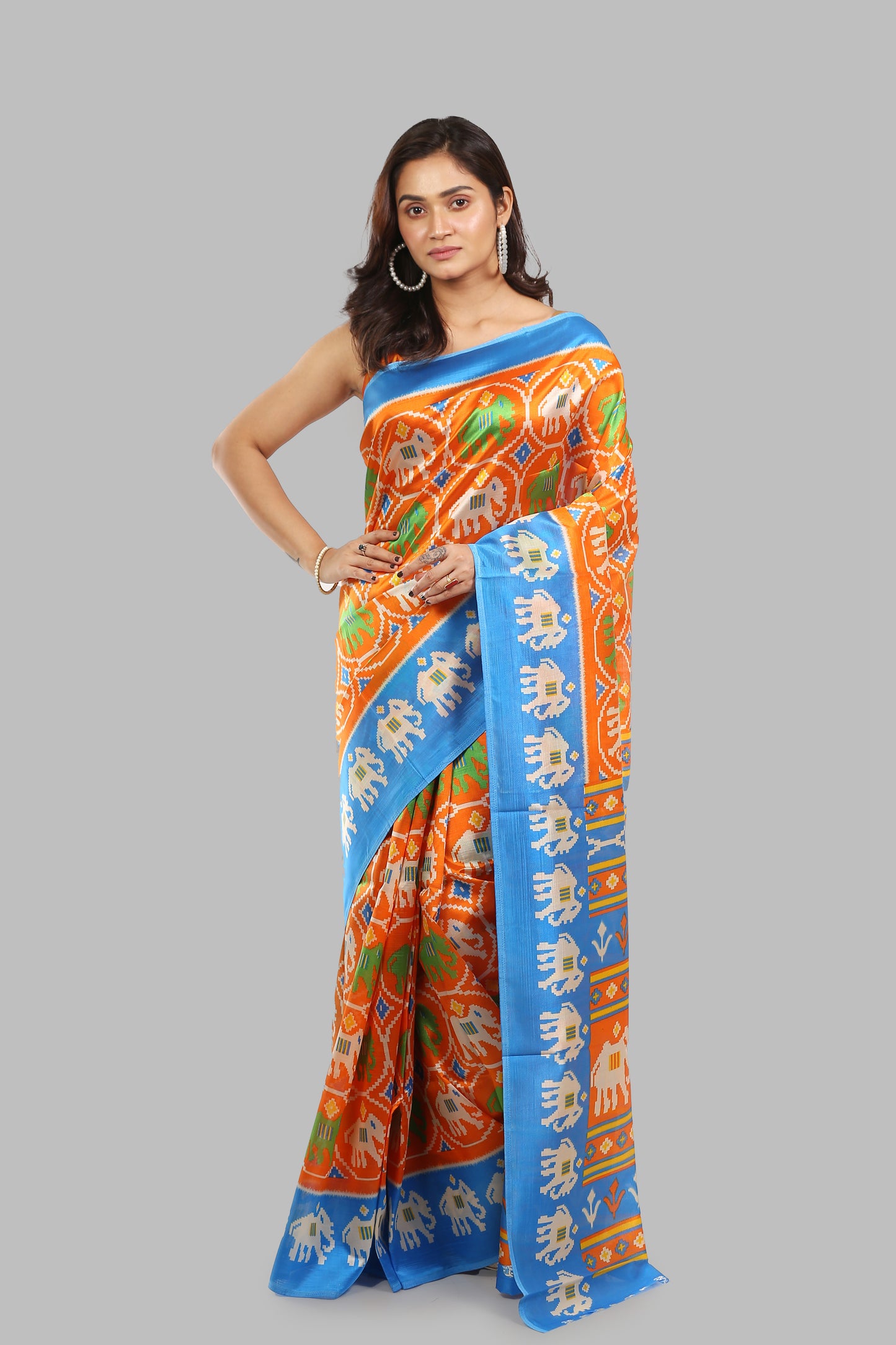 Clustered Titian Raw Silk Saree