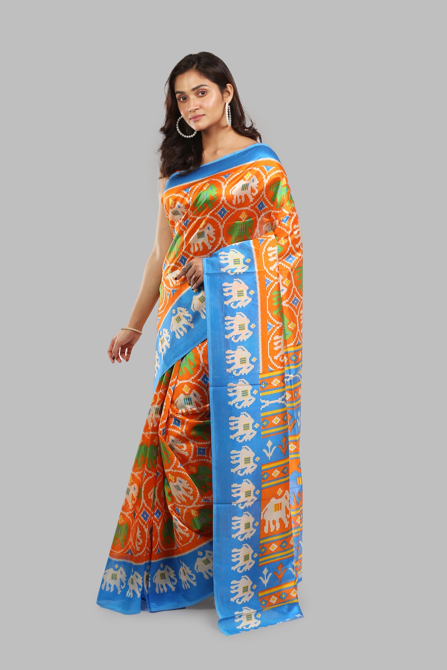 Clustered Titian Raw Silk Saree
