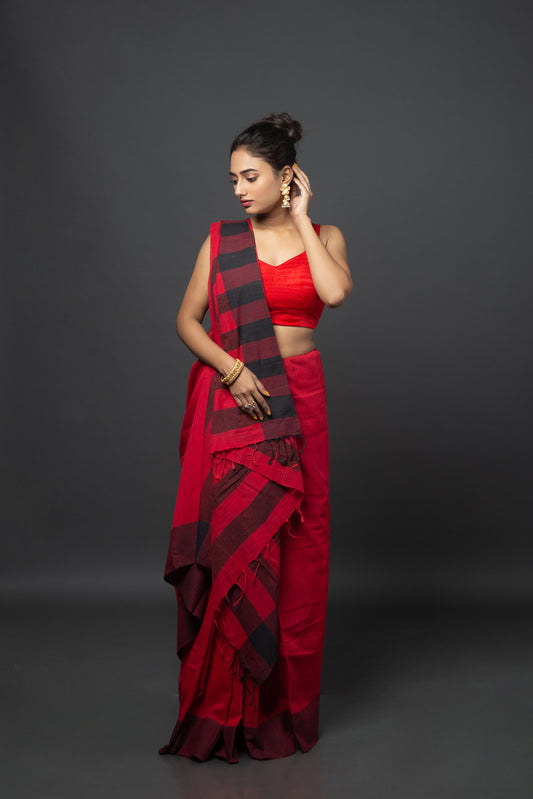 Crimson Crush Jaipuri Cotton Saree