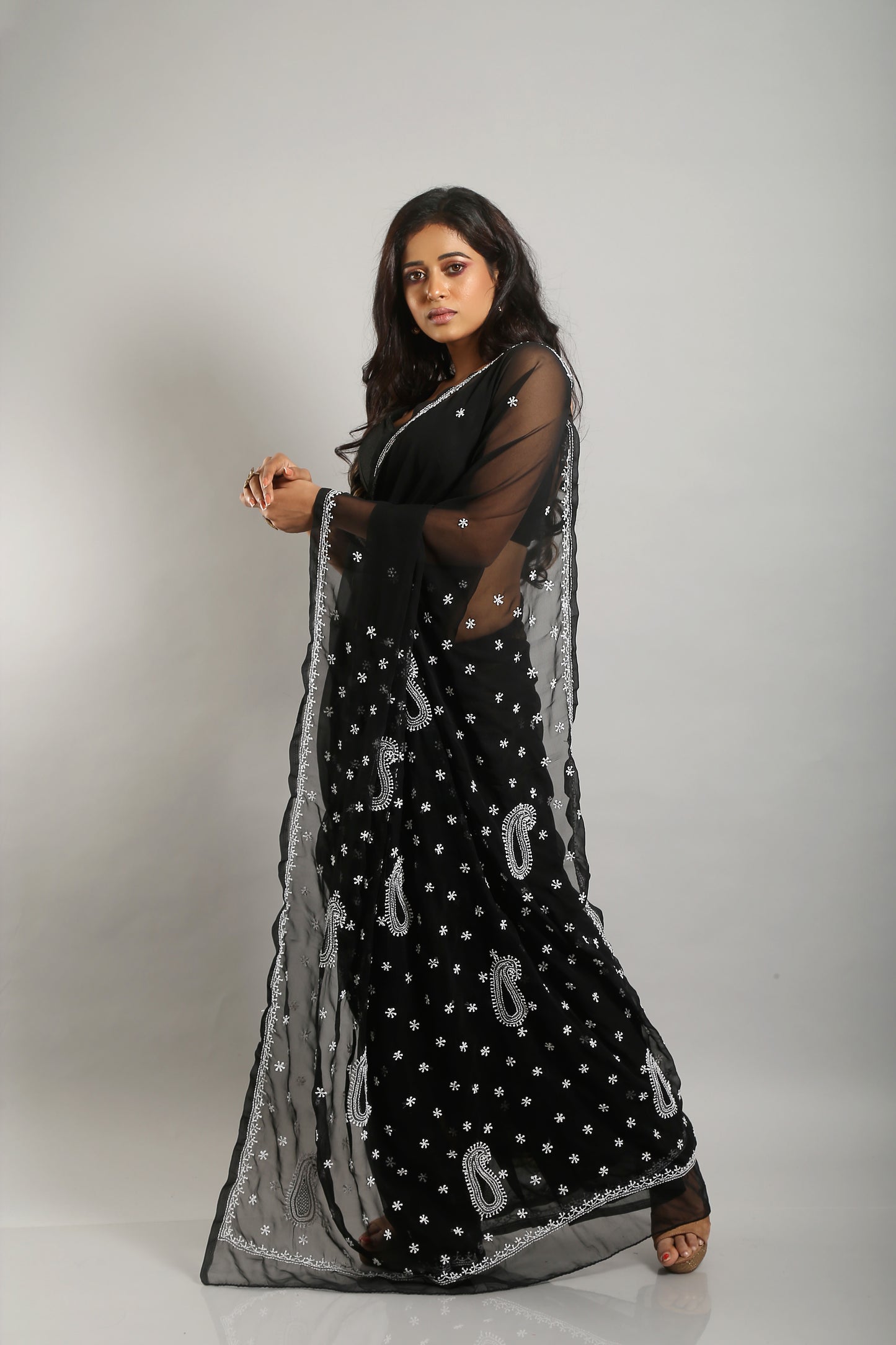 Dancing Inky Chikankari Saree