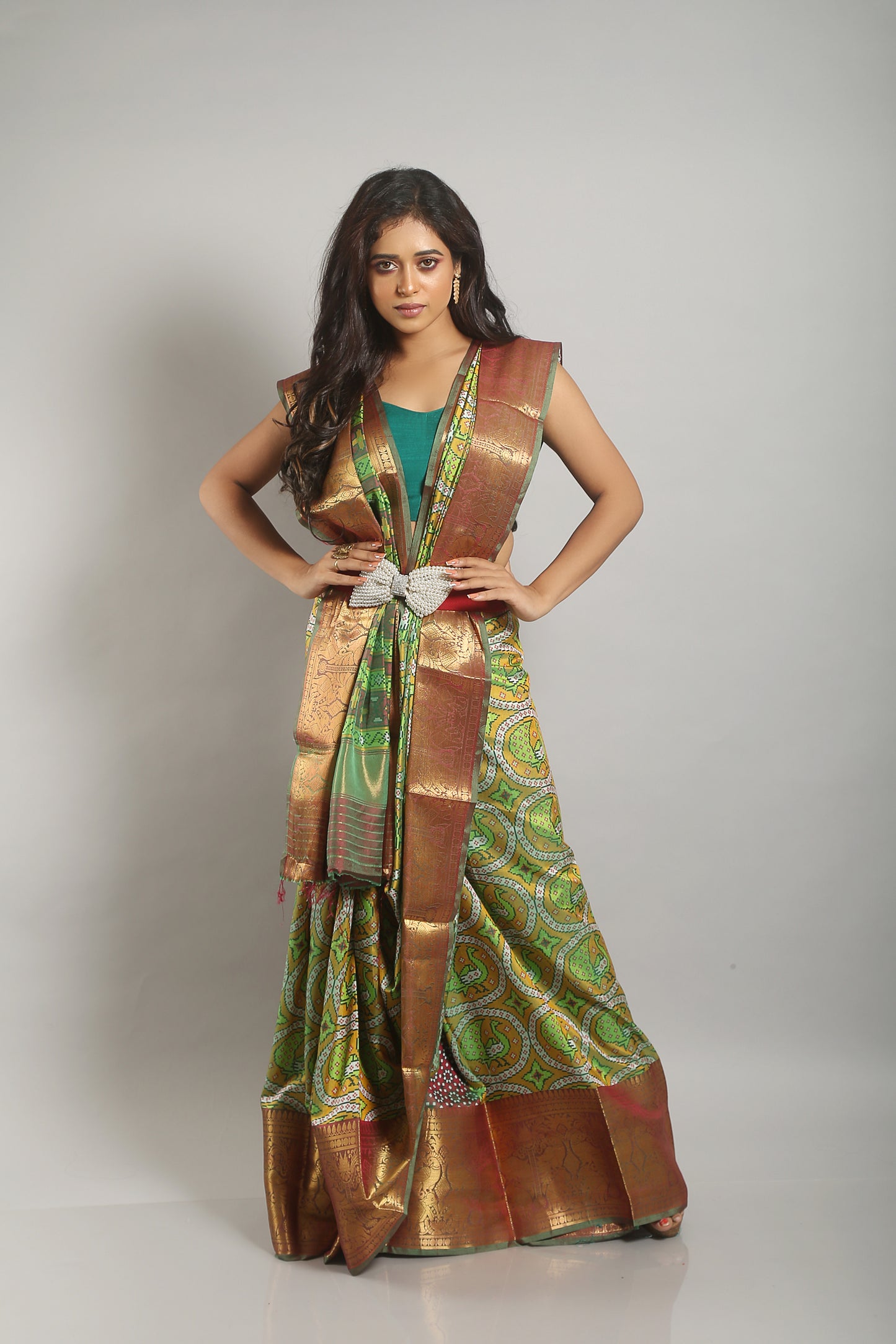 Dense Grassplot Ikkat Saree